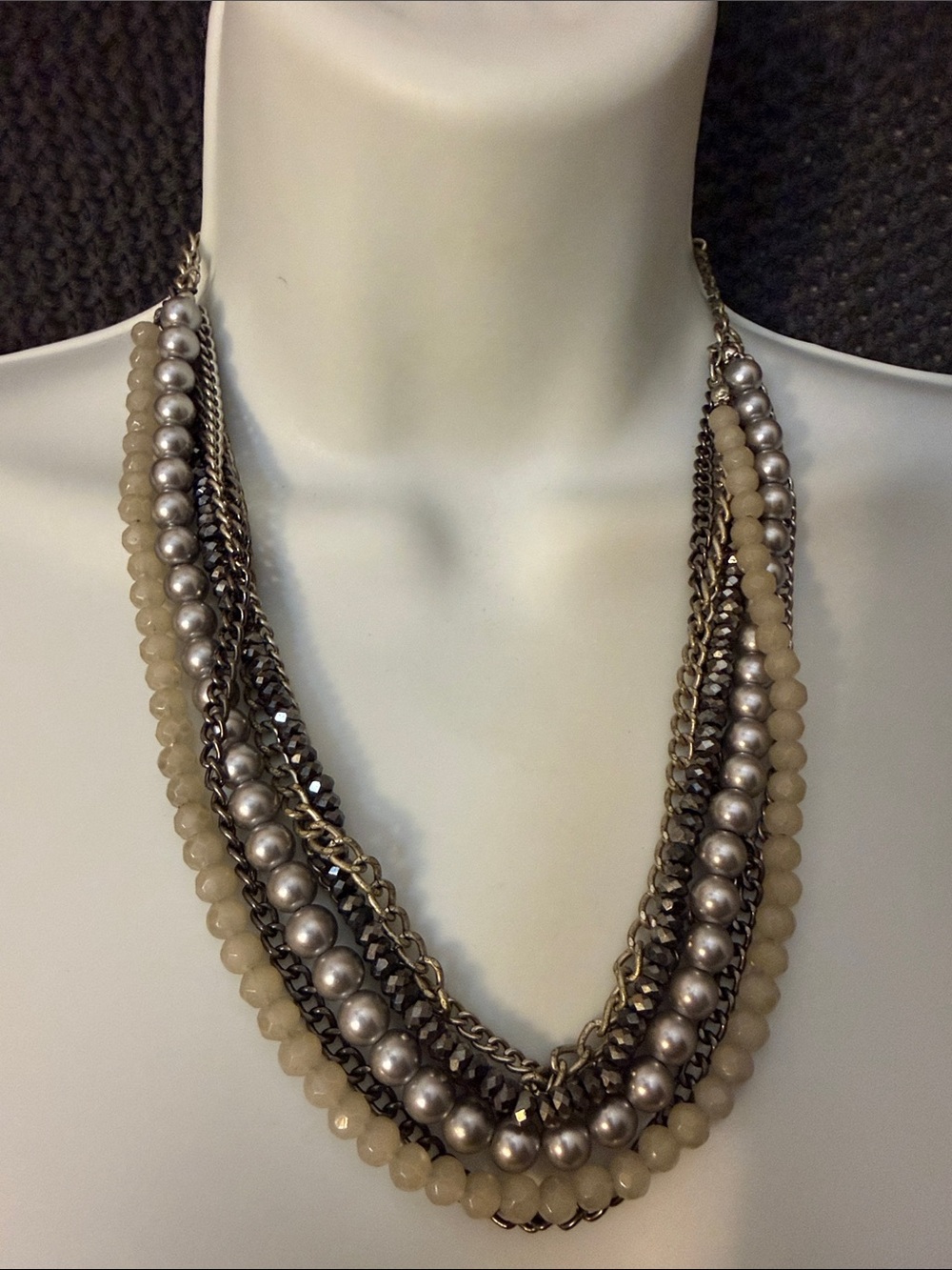 LOFT Multi-Strand Beige and Silver Statement Necklace - Women Jewelry